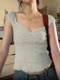 Bonnyshow  Basic V-neck Bow Sleeveless T-shirt Summer Solid Crop Shirring Backless Top Ruffles Chic All-match Slim Outfits