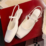 Bonnyshow  High Quality Fashion Soft Leather Square Toe Women Pumps Sandals Buckle Strap Casual Party Low Heels Female Shoes