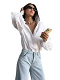 Bonnyshow Loose O-neck Women Stylish Shirts Spring Summer Lantern Sleeve Single-breasted Female 100% Cotton Blouse Ladies Tops