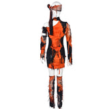 Bonnyshow Tie Dye Print Tassel 3 Piece Dress Sets Irregular Cut Turtleneck Long Sleeve Bodycon Mini Dresses + Headscarf + Leg Cover Suits