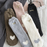 Bonnyshow Cute Coral Fleece Socks for Women Soft Plush Cartoon Floor Sock Autumn Winter Thick Warm Female Lady Sleeping Socks