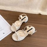 Bonnyshow  Summer Cover Toe Thick Heel Women Sandals Fashion Butterfly-knot Dress Shoes Women's Dancing Party Prom Sandalias