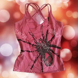 Bonnyshow  Harajuku Y2K American Retro Goth Aesthetic Camisole Top Sexy Slim Chic Fashion Rhinestone Crop Top Punk Rock Womens Streetwear