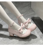 Bonnyshow  Original Lolita Style Round Head Low Heel Bow Mary Jane Shoes Elegant Casual 2025 New Spring and Autumn Women's Pumps
