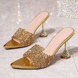 Bonnyshow  Bling Crystal Diamond PVC Transparent Women Sandals Fashion Summer Pointed Toe Banquet Party High Heels Shoes