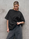 Bonnyshow 100% Cotton Retro T-shirt Women Vintage Short-sleeve Wax printing T Shirts Men Solid Color Hip Hop Loose Tees