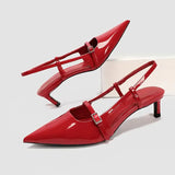 Bonnyshow  Sexy Pointed Toe Buckle Strap Pumps Woman Elegant Thin Low Heels Slingbacks Street Style Banquet Party Designer Shoes Sandals