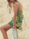 Bonnyshow  Sexy Print Silk Me ort Dr V-ne Strapl Gown High Waist A-line Skirt European Sle Summer New Arrival Women's Faion
