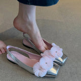 Bonnyshow  Summer Flower Women Mules Sandals Fashion Square Toe Slip On Singbacks Shoes Ladies Elegant Dress Flats Sandalias