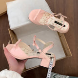 Bonnyshow  Summer Cover Toe Thick Heel Women Sandals Fashion Butterfly-knot Dress Shoes Women's Dancing Party Prom Sandalias