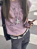 Bonnyshow Harajuku Graphic T Shirts Women Grunge Kpop Print Long Sleeve Tees Y2K Aesthetic Retro Casual Crop Tops 2000s Fairycore