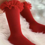 Bonnyshow Autumn Winter Baby Girls Socks Toddlers Children Knee High Socks Soft Cotton Puffy Mesh Lace Flower Kids Sock Tube Calcetines