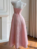 Bonnyshow  Elegant Pink Floral Midi Dress For Women Sleeveless A Line Romantic And Chic Simple And Stylish TH9794
