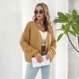 Bonnyshow  Women Autumn Winter Cardigans Sweater Lady Long Lantern Sleeve Knitted Solid Color Loose Cardigans