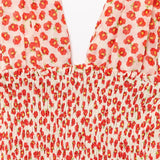 Bonnyshow  women's fashionable slim fit printed deep V-neck waist cinched floral sleeveless temperament summer new dress