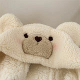 Bonnyshow Winter Plush Hat for Women Cute Cartoon Bear Ears Female Windproof Cap Solid Color Warm Lamb Fleece Ear Protection Hats