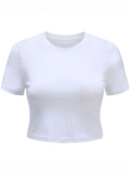 Bonnyshow O Neck Knit White Crop Top Women Summer Casual T Shirt Basic Sexy Streetwear Ribber Black Short Sleeve Tops