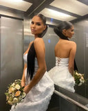 Bonnyshow Pretty Pure White 3D Flower Evening Dresses Strapless Ankle Length Women Floral Dresses To Party Wedding Party Dress