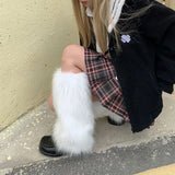 Bonnyshow Japanese Fur Legger Warmer Punk Gothic Black Thickened Fluffy Boots Solid Leg Socks Y2k Foot Cover Harajuku Fashion Warm Socks