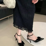 Bonnyshow  new package head sandals female red pointed bow high heels a word with buckle fine heel elegant single shoes
