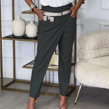 Bonnyshow  Casual Button High-waisted Women's Pants Spring Solid Irregular Trousers Leggings Retro Belted Pocket Autumn Sweatpants Harajuku