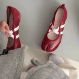 Bonnyshow  Split-Toe Casual Ballet Flats Shoes Women Pu Leather Cross Band Mary Janes Shoes Spring Autumn Streetwear Elegant Loafers New
