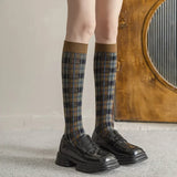 Bonnyshow Plaid Long Socks Stocking Women Stockings Harajuku Retro Vintage JK School Girls Cotton Knee Socks Women Stockings College Style