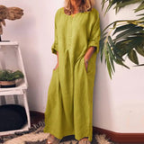 Bonnyshow Summer Women Casual  Dress Solid Color Oversize Maxi Cotton Linen Long Shirt Kaftan Female Dress Plus Size 3XL vestidos