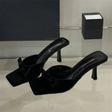 Bonnyshow  Designer Shallow Butterfly-kont Women Slippers Fashion Square Toe Thin Heels Wedding Banquet Slides Summer Shoes
