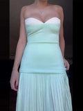 Bonnyshow  Pleated Patchwork Slim Long Women Sleeveless Backless High Waist Sexy Gown Evening Dress Chic Vacation Party Zipper Robe