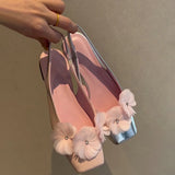 Bonnyshow  Summer Flower Women Mules Sandals Fashion Square Toe Slip On Singbacks Shoes Ladies Elegant Dress Flats Sandalias
