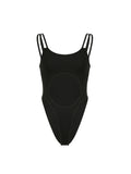 Bonnyshow Front Cut Out Skinny Sexy Black Slip Bodysuit Women Rave Baddie Outfits