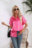 Bonnyshow  Women Summer Style Satin Blouses Shirts Lady Casual Short Sleeve Turn-down Collar Solid Color Blusas Tops