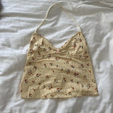 Bonnyshow  Y2K Backless Strappy Tie-up Halter Camis Floral V Neck Bustier Crop Tops Fairy Coquette Ruffle Trim Sleeveless Vest