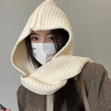 Bonnyshow Winter Knit Balaclava Hat Korean Warm Beanies Cap Scarf One Piece Thicken Woolen Female Hooded Caps Scarf Bib Bonnet