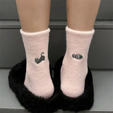 Bonnyshow Cute Cartoon Animals Fluffy Socks Winter Warm Pure Cotton Women Middle Tube Funny Socks  Girl Clothes  Accessories Funny Gift