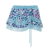Bonnyshow  Summer Vintage Leopard Print Ruffles Low Waist Mini Skirt Women Lace Skirts Aesthetic Elegant Fashion Lady Party Streetwear