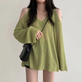 Bonnyshow  Spring Summer Autumn Fashion Casual Solid Hollow Out Pullover Women's Soft Slim Tees Knitted Gentle Sexy Loose Sweater Top