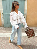 Bonnyshow  Women Hollow Out V-neck Bandage Shirt High Street Casual Ladies Irregular Diagonal Collar Solid Loose Short Blouses 2025 Summer