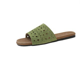 Bonnyshow  Hollow Out Flat Slippers Pu Leather High Quality Summer Sandals New Luxury Design Women's Shoes Beach Slides