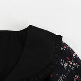 Bonnyshow  High Waist Floral Long Dress For Women Ruffled Splice Laple Long Sleeve Party Vacation Clothes Lady Retro Elegant Dress