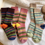 Bonnyshow Colorful Striped Socks Women Autumn Winter Mink Fleece Floor Sock Soft Thicken Plush Indoor Socks Female Fluffy Sox