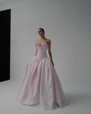 Bonnyshow Couture Blush Pink 3D Flower Long Evening Dresses Princess Flower A-line Women Formal Party Dress Lace Up Back