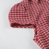 Bonnyshow  Plaid Print Retro Casual Blouses Fold Button Basic Slim Sexy 90s Streetwear Clothings Aesthetic Y2k Summer Outfits