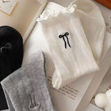 Bonnyshow Lolita Sweet Bow Socks for Women Summer Breathable Thin Loose Sock Y2K Girls Korean Solid Color Middle Tube Socks