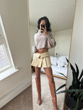 Bonnyshow  High Waist Mini Skirts Y2k Streetwear Women's New Summer Pleated Skirt Black A-line Turn-Down Short Skirts For Women