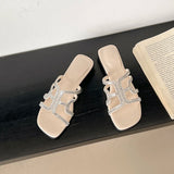 Bonnyshow  Summer New Fashion Korean Flat Bottom Slip-On Comfortable All-Match Open-Toe Soft Sole Ladies Slippers Rubber Outsole