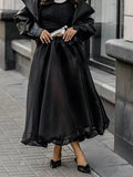 Bonnyshow  Black Mesh See Through A-line Skirt Women Streetwear Fashion Elastic Waist Maxi Skirts Summer Simple Casual Sexy Long Skirt New