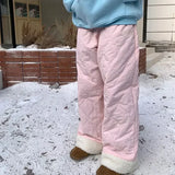 Bonnyshow Fleece Women's Brushed Pants Winter Warm Korean Fashion Cute Japanese Quilted Cotton-padded Trousers Harajuku Preppy