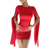 Bonnyshow Red Mini Christmas Dress Women Sexy Bodycon Short Dresses Autumn Winter Long Sleeve Evening Party Dress